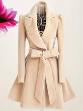 Aurohaya Women's Elegant Long Sleeve Belted Skater Coat, Solid Color, Reversible Collar Stylish Outerwear